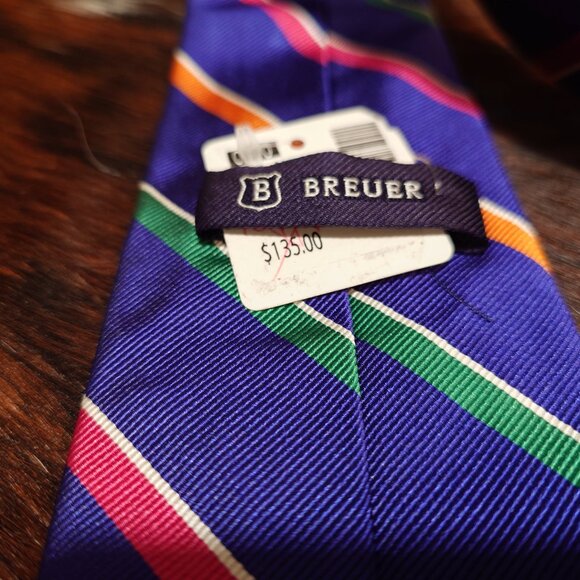 Breuer Blue, Red, Orange, Green, Shile Striped Silk Tie - Picture 3 of 4